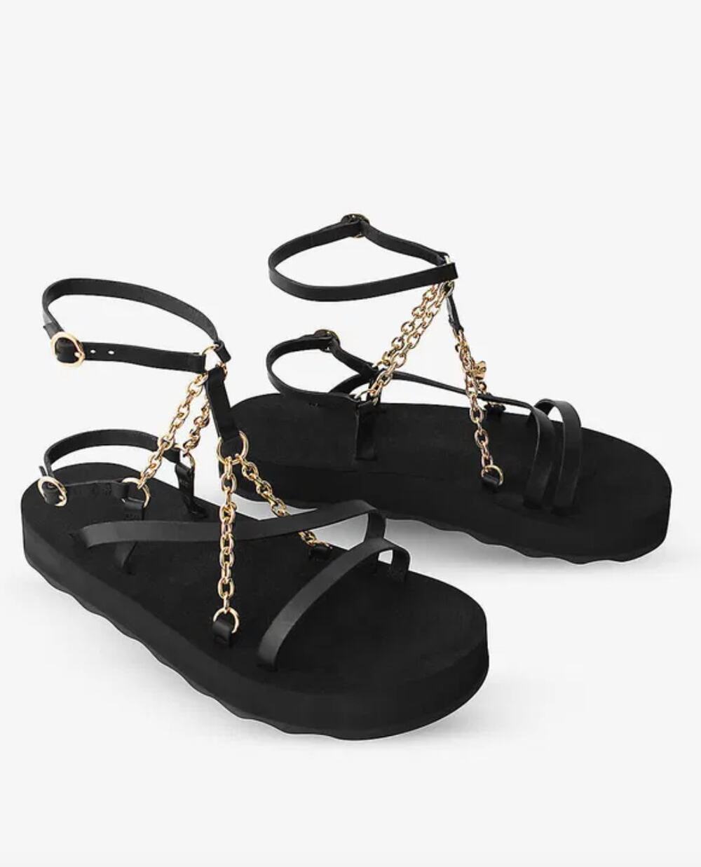 Maje Frankie Sandals Gladiator Chain Logo Black Leather EU 41 US 10.5 NEW
